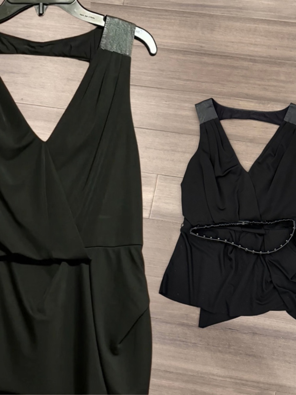 bebe Black Draped Sleeveless Top Faux Leather Detail Size Small